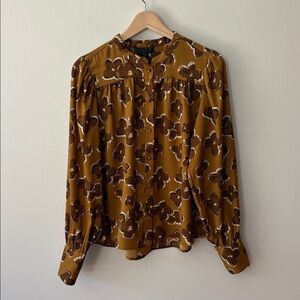 Maison Cinqcent Long Sleeve Floral Blouse Gold Size Medium